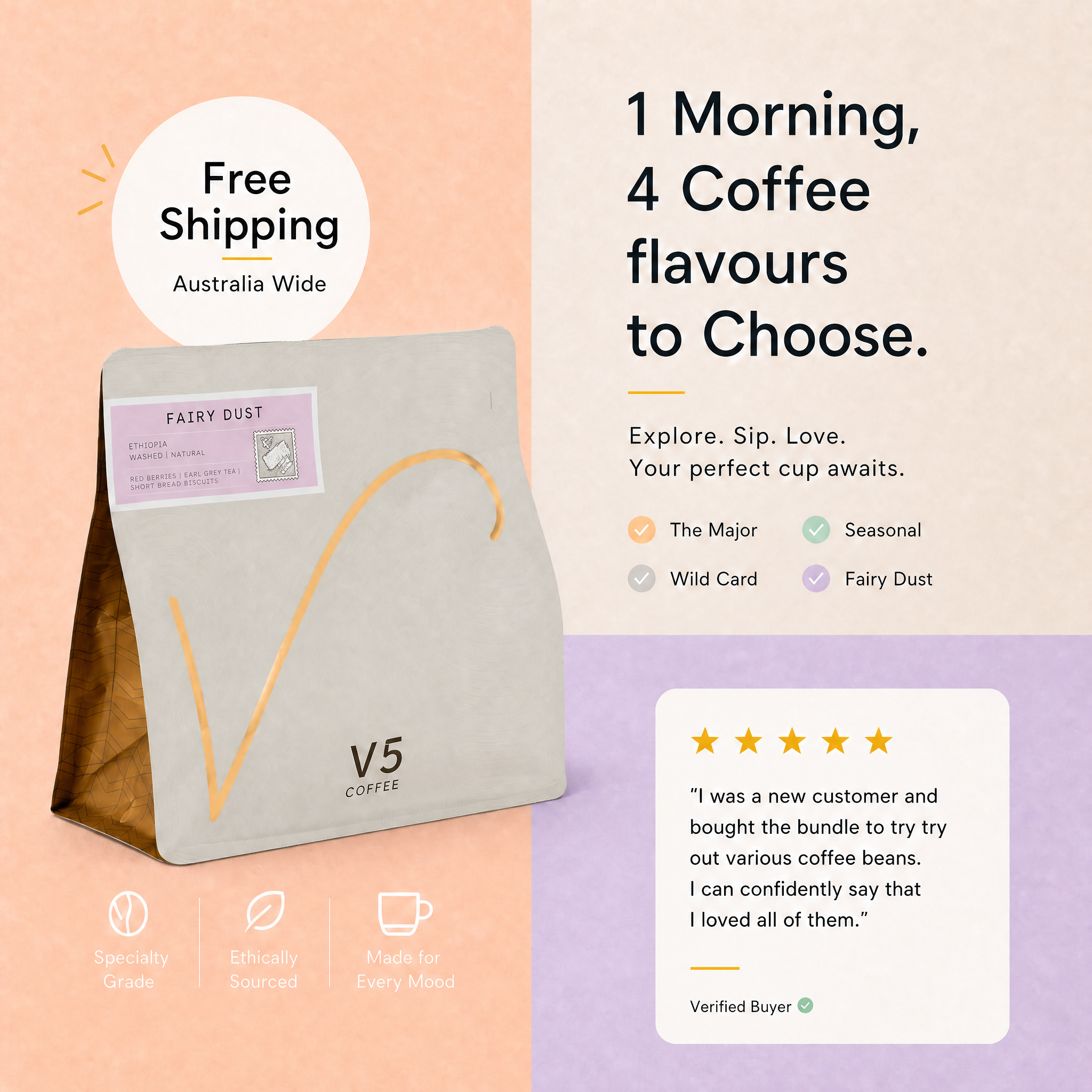 Can't decide on just one? Sample our four signature espresso blends in one go